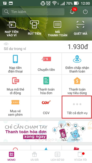 Hướng dẫn mua thẻ BIT qua Ví Momo