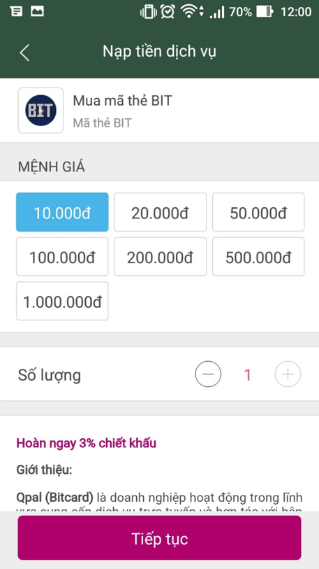 Hướng dẫn mua thẻ BIT qua Ví Momo