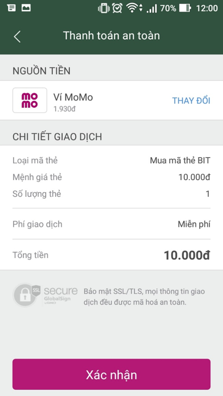 Hướng dẫn mua thẻ BIT qua Ví Momo